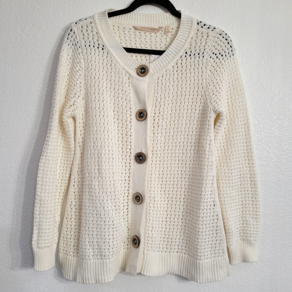 Soft Surroundings Cardigan Cream Knit Button Front New With Tags Size SP